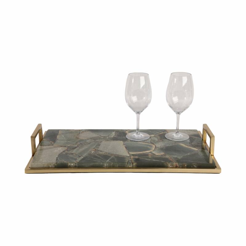 Decorative Agate Accent Tray - Home Decor - 23", Green & Gold