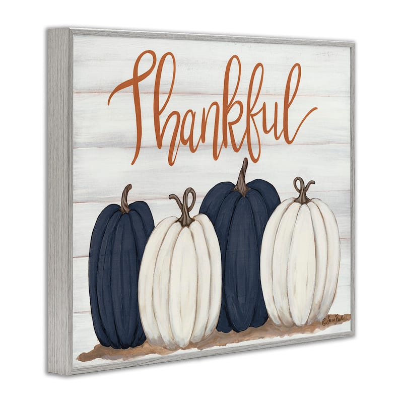 Stupell Autumn Farm Pumpkin Harvest with Thankful Phrase Framed Giclee Texturized Art by Sarah Baker