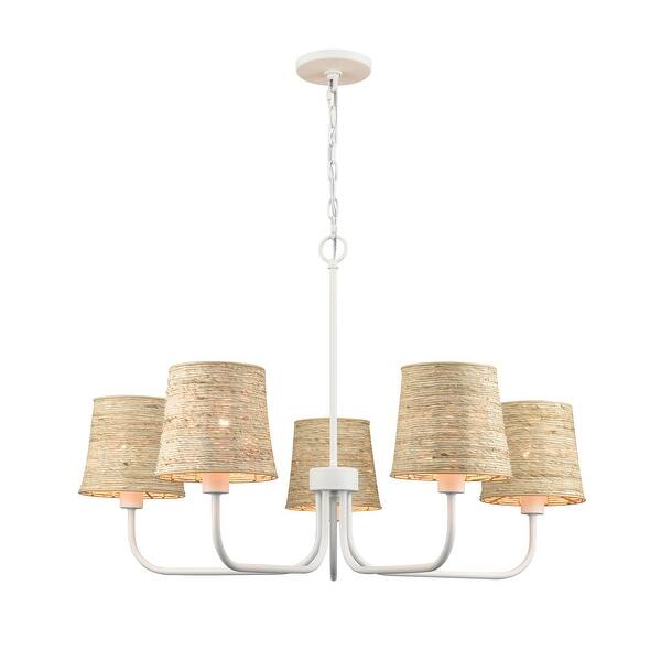 Elk Home Abaca Textured White With Abaca Rope Shade 5 Light Chandelier ...