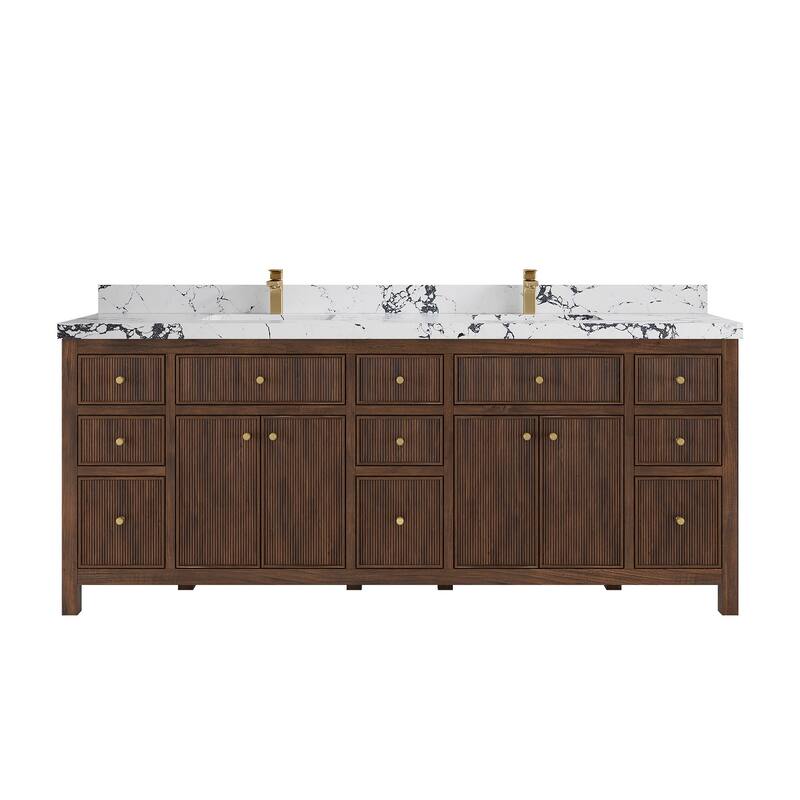 Willow Collections 84 in. W x 22 in. D Sonoma Teak Double Sink Bathroom Vanity with Countertop