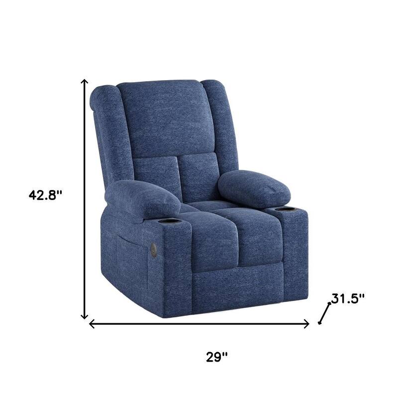 HomeRoots 32" Blue Heated Massage Lift Assist Power Recliner With USB