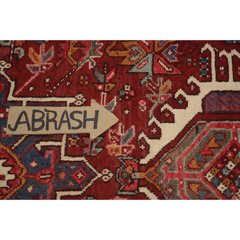 Hand Knotted Oriental 100% Wool Carpet Traditional Geometric Red Gharajeh Area Rug - 12' 11'' X 4' 9''