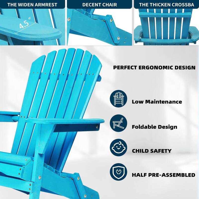 2PCS Wooden Garden Outdoor Folding Adirondack Chair,Ergonomic Comfort