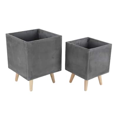 Fiberclay Ceramic Planter - Set of 2 Dark Gray or Gray - Roche River Decor