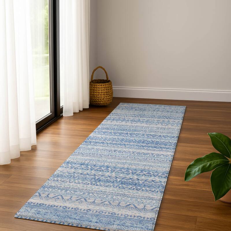 Premium Washable Super Soft Boho Stripes Mayfield Rug - Sky - 2'3" x 7'6"