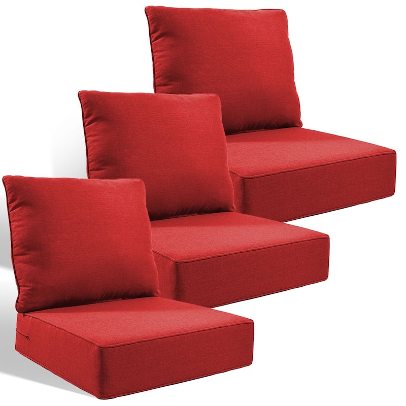 Pocassy 24x24x6 Inch Thick Cushions Pillows Set Indoor Outdoor Deep Seat Water & Fade Resistant - Red Cushion - 3 Set Seat & Back Cushion