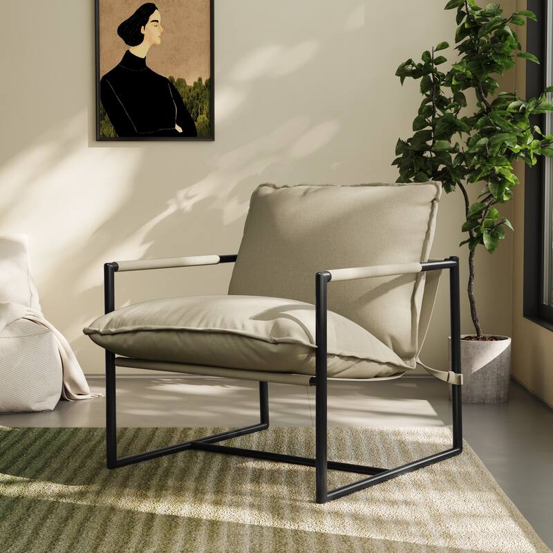 Modern Metal Frame Upholstered Sling Accent Armchair