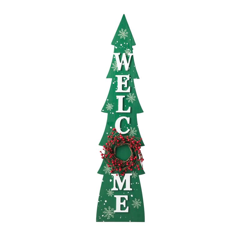 Glitzhome 42"H Christmas Wooden "WELCOME" Porch Sign with Wreath - Green - 42"