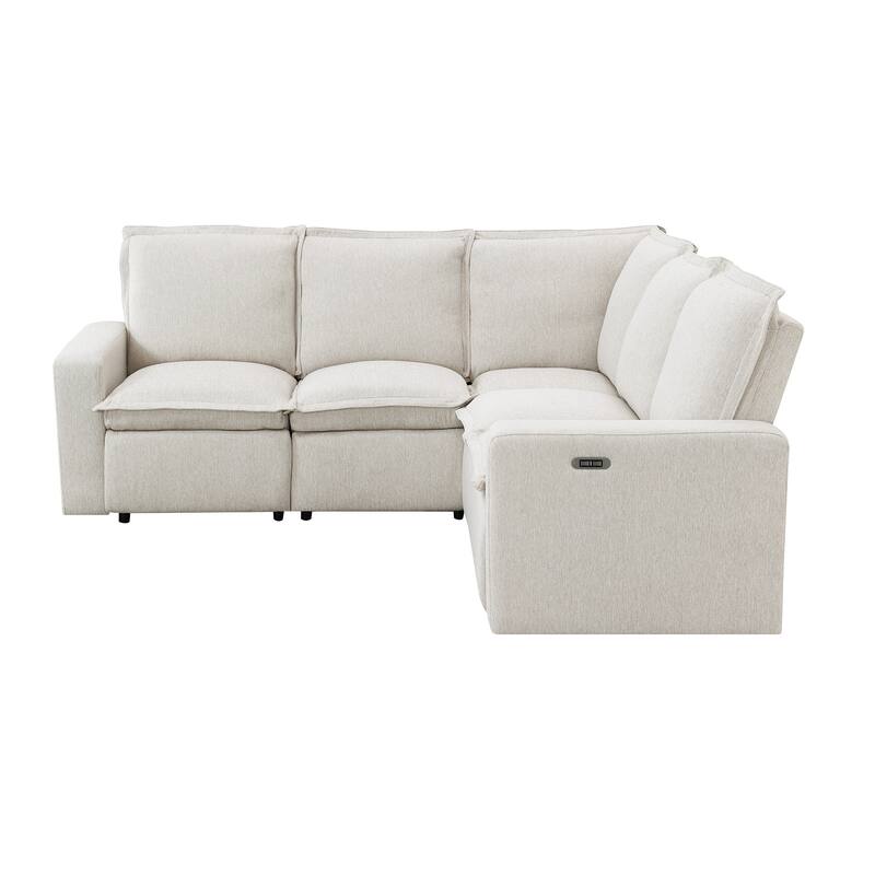 Beige 89.76'' L-Shaped 5-Seater Sectional Sofa with Power Recliner Chair, USB Charging, and Plush Home Theater Comfort