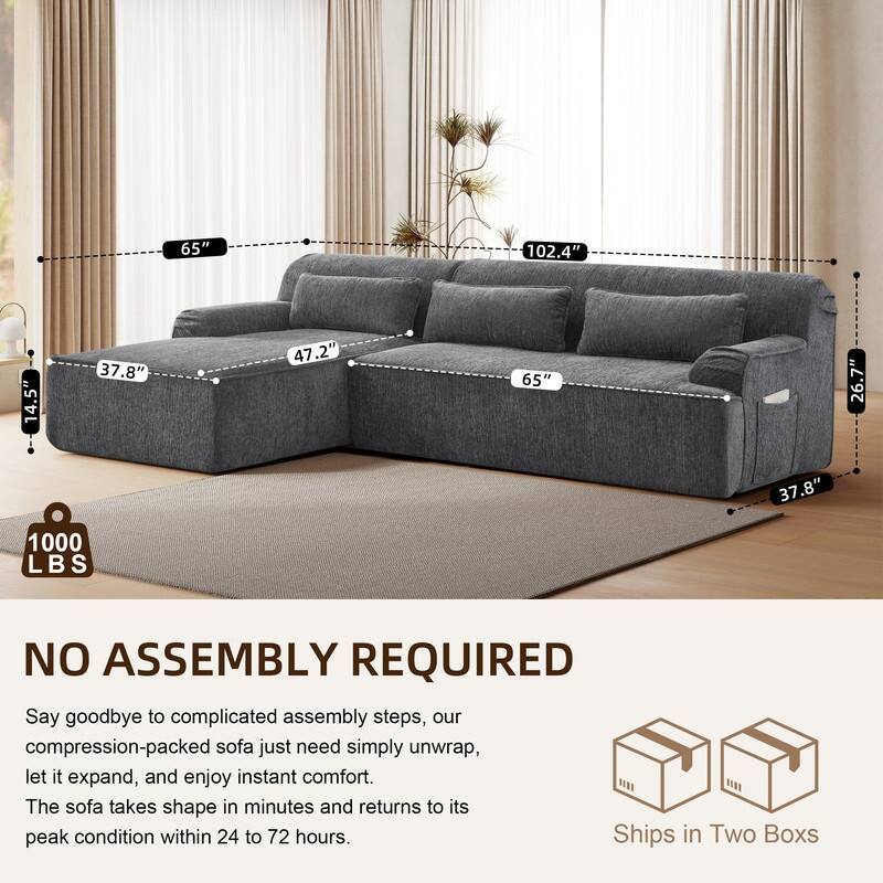 Rossetta Mnimalist Design L-Shape Chenille Sectional Oversized Sofa, Left Facing