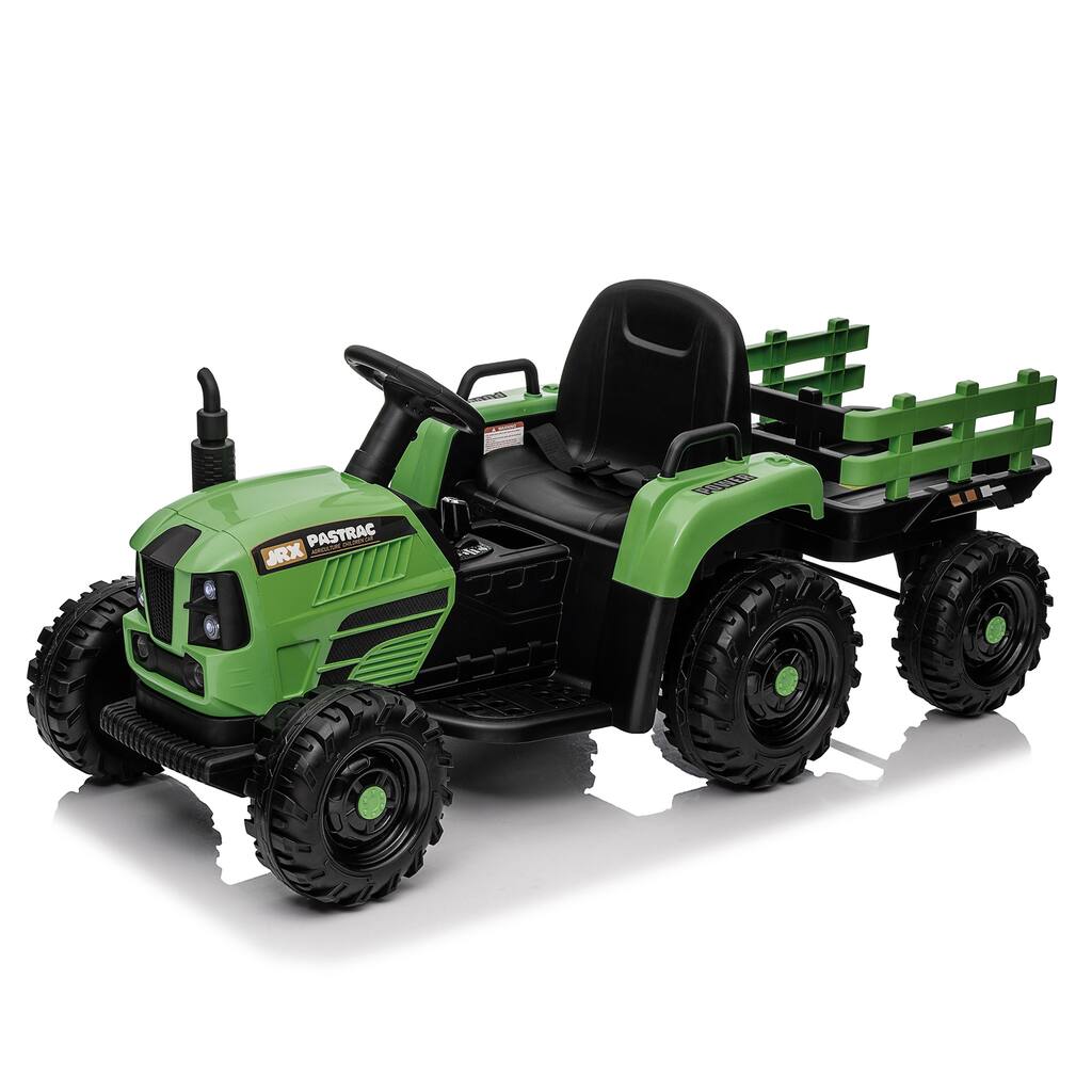 Kids 24V Ride-On Tractor Toy with Trailer, 400W Motor, 3-Speed Control, Bluetooth, MP3, and LED Lights