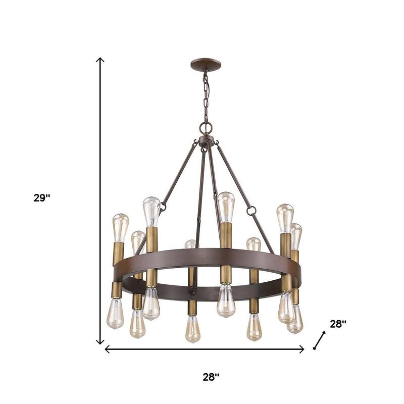HomeRoots Brown and Black Candle Style Multi Light Metal Dimmable Chandelier - 28' X '29' X '28