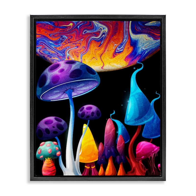 Stupell Whimsical Mushrooms in Space Framed Floater Canvas Wall Art Design By Kim Allen - 25 x 31 - Black