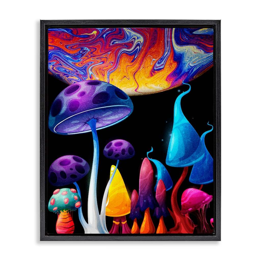 Stupell Whimsical Mushrooms in Space Framed Floater Canvas Wall Art Design By Kim Allen