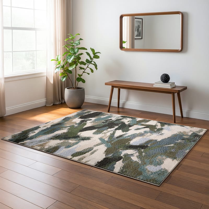 Tobias Abstract Paint Blue/ Green Area Rug- - 3' 9" x 5' 2" - Rectangle