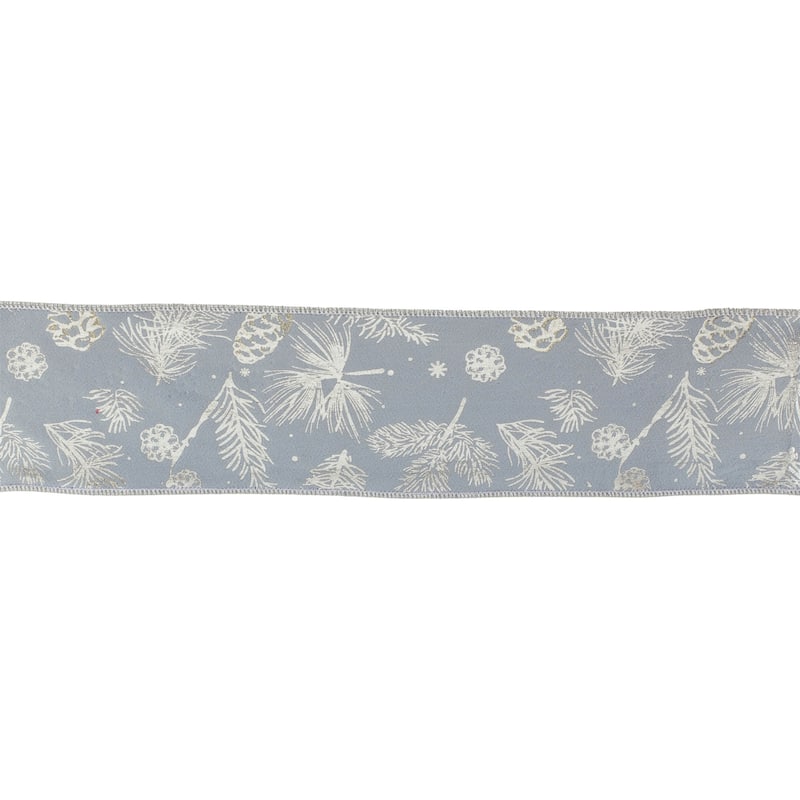 Set of 2 Wired Ribbon 4x5 Yds with Pinecone Print for Holiday Decor - 180" x 4" x 0.25" - Blue-Grey