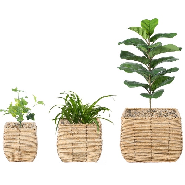 Woven Square Flower Pot Planter with Leak-Proof Plastic Lining- Set of 3. Opens flyout.