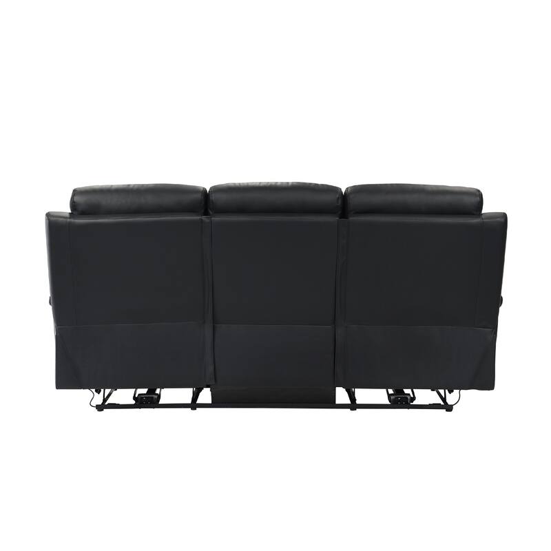 Hanna Power Dual Reclining Sofa, Black Top Grain Leather, USB, 87 Inch