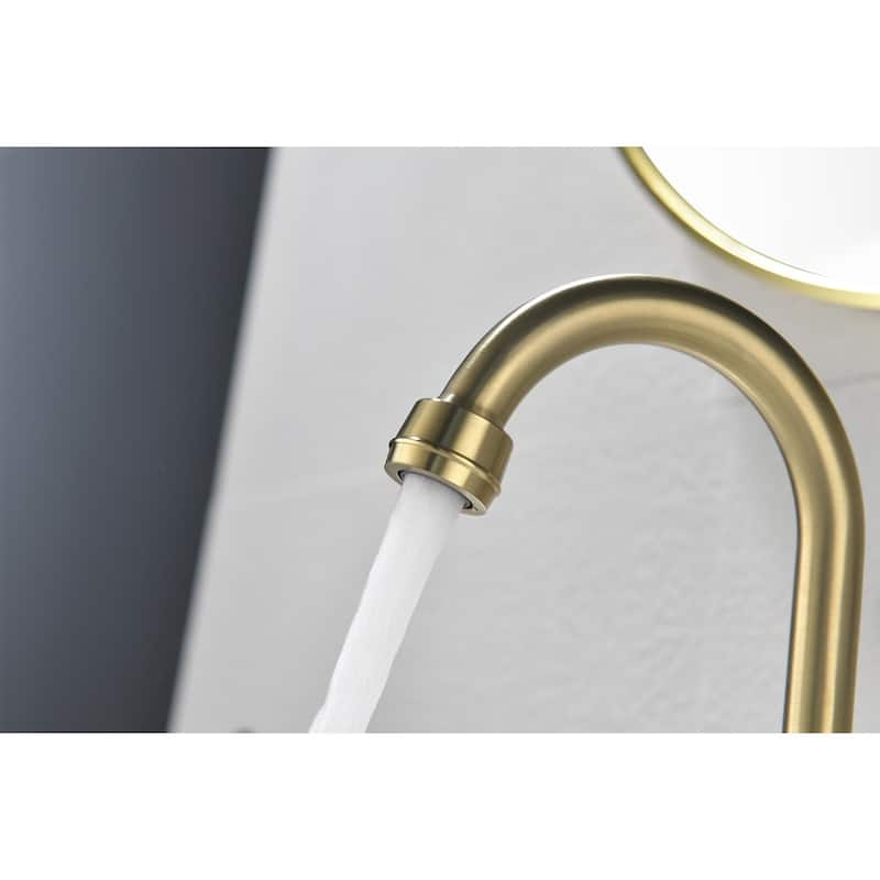 2 Handle Center Lead Free Bathroom Sink Faucet with Swivel Spout, Copper Pop Up Drain and 2 Water Supply Lines
