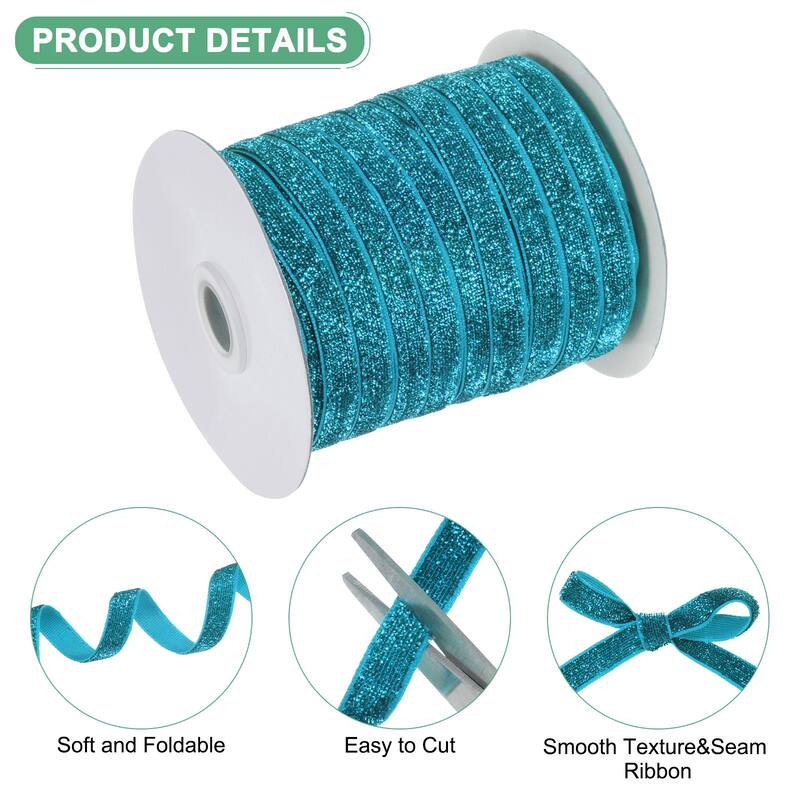1 Pack Metallic Glitters Velvet Ribbon,3/8"x50 Yards for Gift - Blue