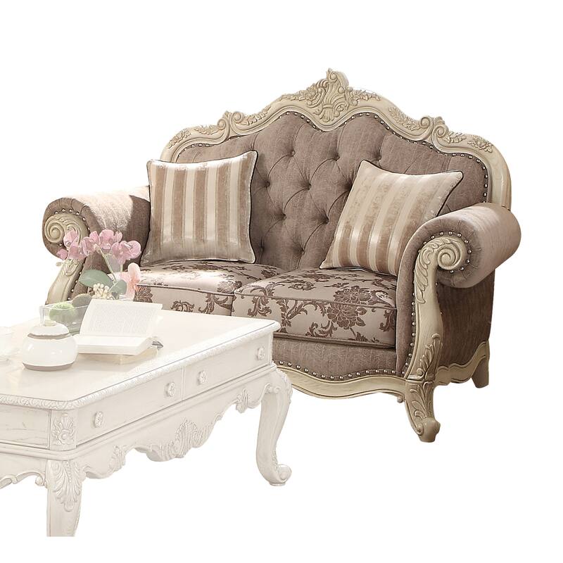 Versaille Gray and Antique White Button Tufted Loveseat