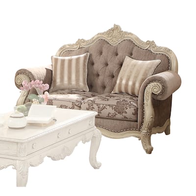 Versaille Gray and Antique White Button Tufted Loveseat