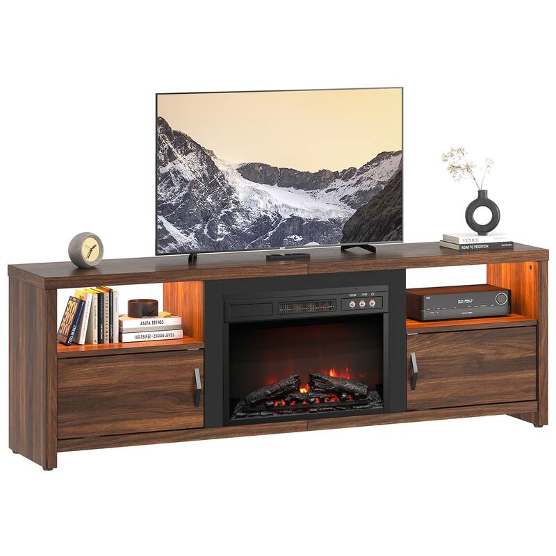 Bestier 70" Fireplace TV Stand for TVs up to 75", LED Entertainment Center with 23" Remote Control Electric Fireplace