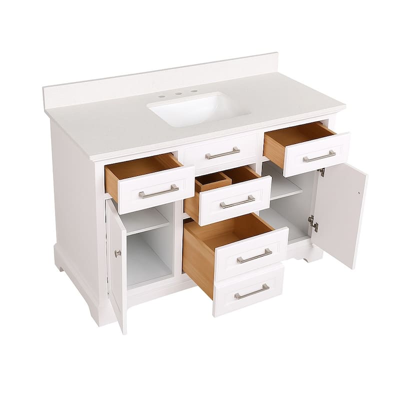 48" inch Freestanding Bathroom Vanity with Ice White Quartz Counter Top Ceramic Rectangular Sink