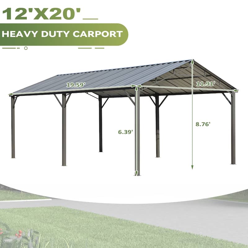 EROMMY Outdoor Carport with Galvanized Steel Roof, Heavy-Duty All-Weather Shelter for Cars, Boats and Equipment