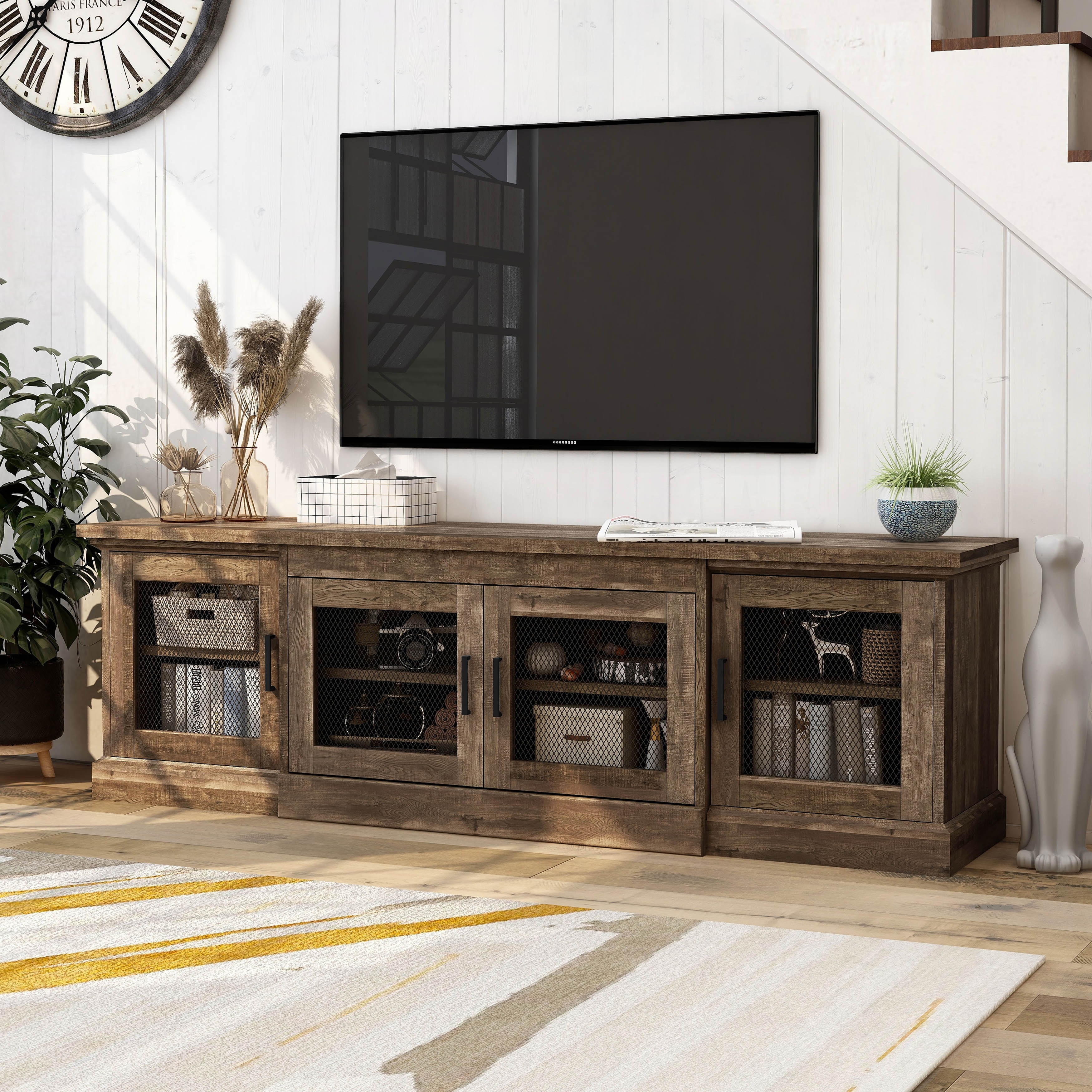 DH BASIC Rustic Reclaimed Oak 69-inch Wide 6-Shelf TV Stand