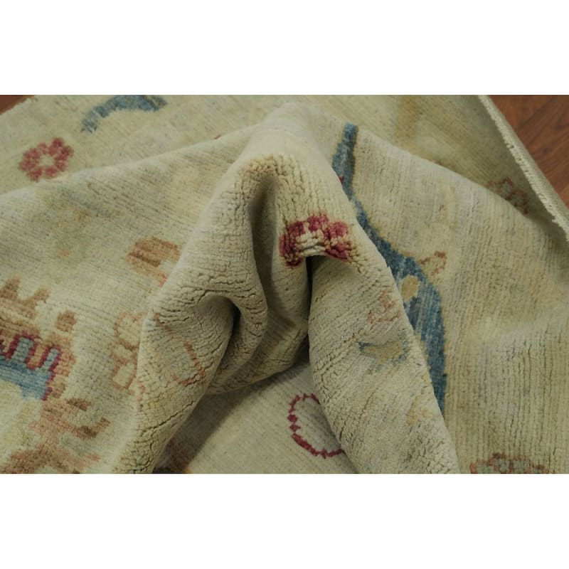 Vegetable Dye Wool Oushak Turkish Area Rug, Floral Geometric Carpet - 12' 2'' X 8' 11''