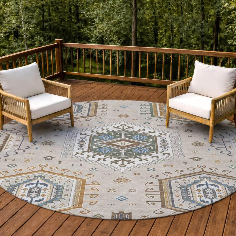 Machine Washable Indoor/ Outdoor Global Akron Chantille Rug - Beige - 8' x 8'