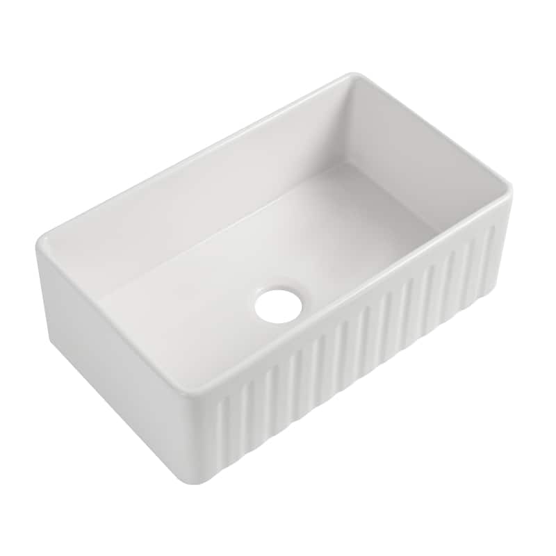 DORNBERG Fireclay 33" L X 20" W Farmhouse Kitchen Sink with Grid and Strainer