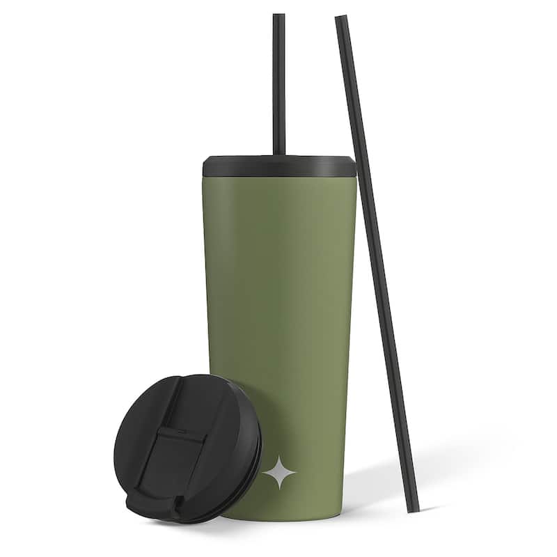 JoyJolt Vacuum Insulated Stainless Steel Tumbler with Flip Lid and Straw - 20 oz - 20 oz - Green