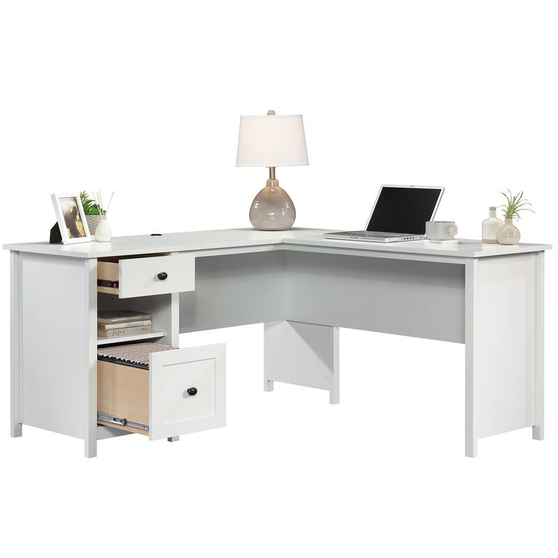 Wood L-Shaped Desk with Drawer - White