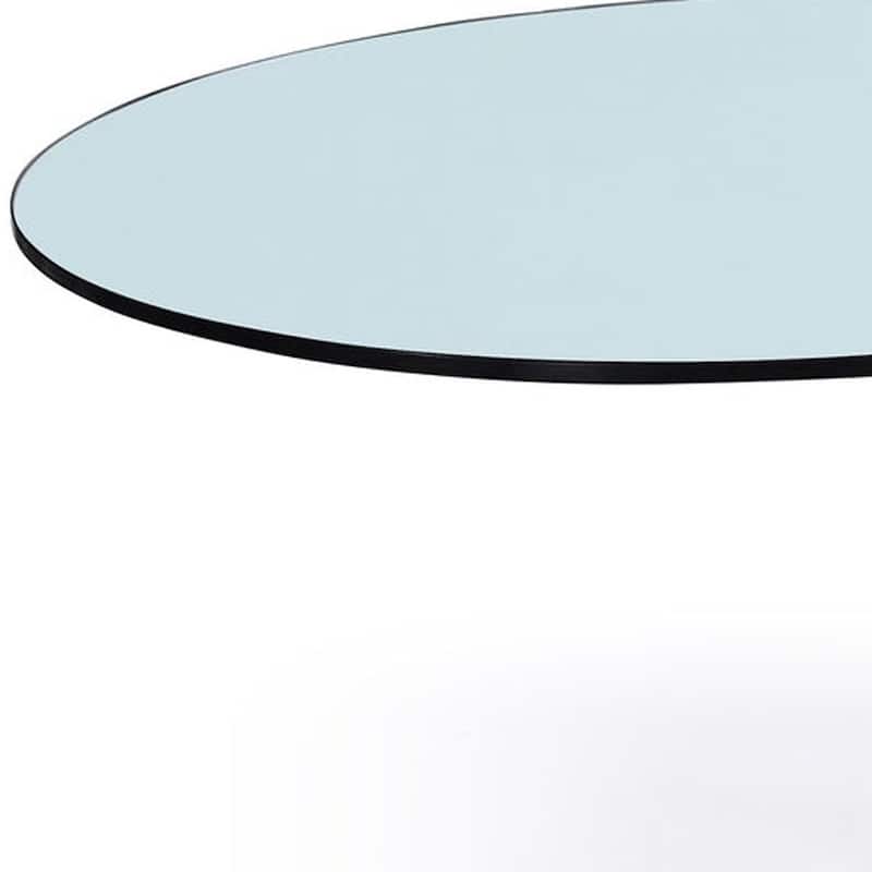 HomeRoots 32" Clear White and Silver Glass And Metal Round Abstract Coffee Table - 31.5 in. x 16.5 in. x 53 in.
