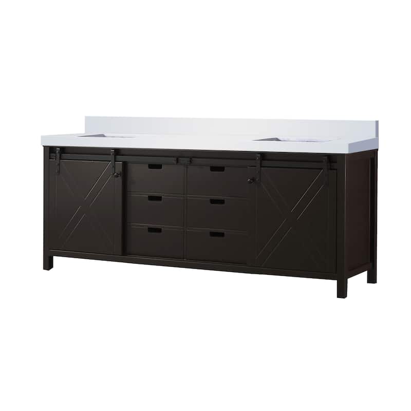 Marsyas 84 in W x 22 in D Brown Double Bath Vanity and White Quartz Countertop