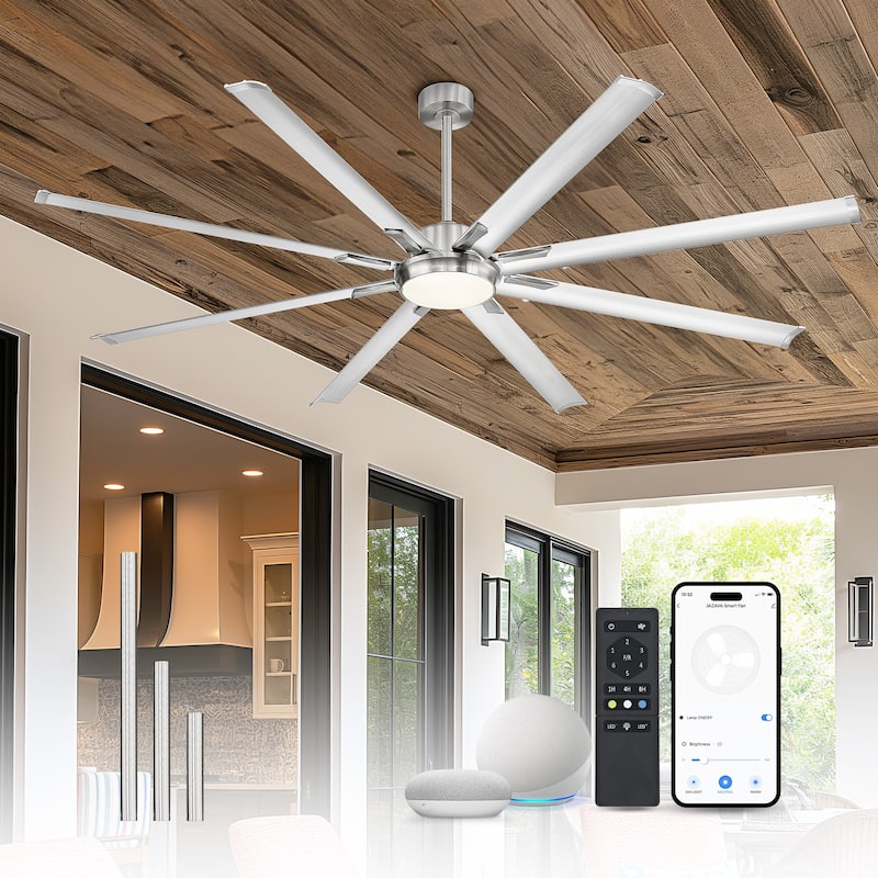 72/84/96 inch Aluminum Industrial Ceiling Fan with Integrated LED - 72 Inches - Brushed Nickel