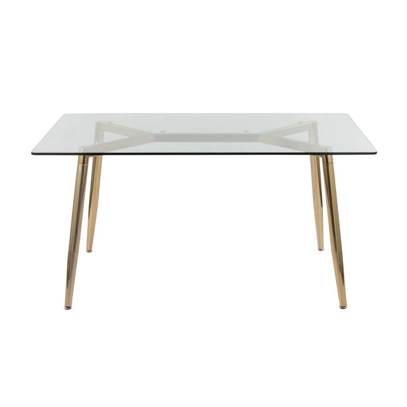 Clara Dinette Table in Gold Metal and Clear Glass