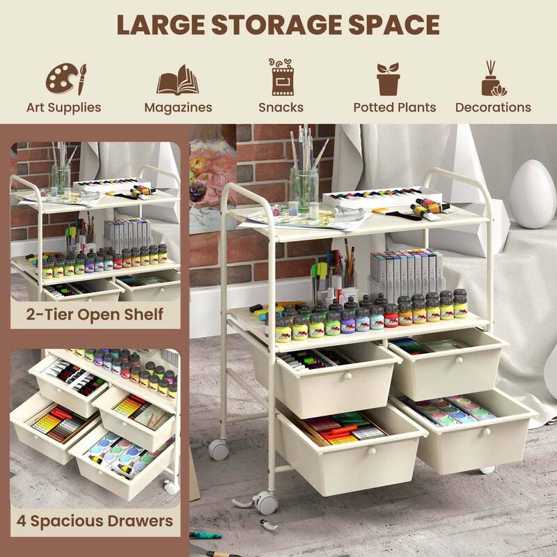 Costway 4Drawer Rolling Storage Cart shelf Scrapbook Paper Office - See Details
