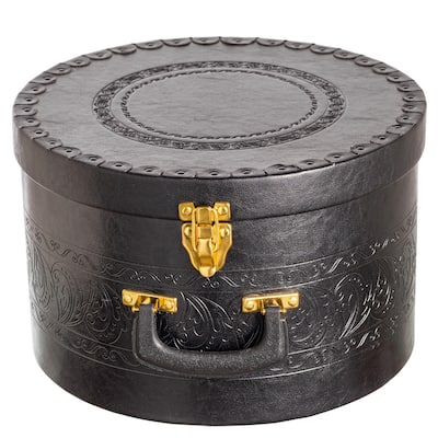 Creative Scents Cowboy Round Hat Box Storage With Gold Locking Lid