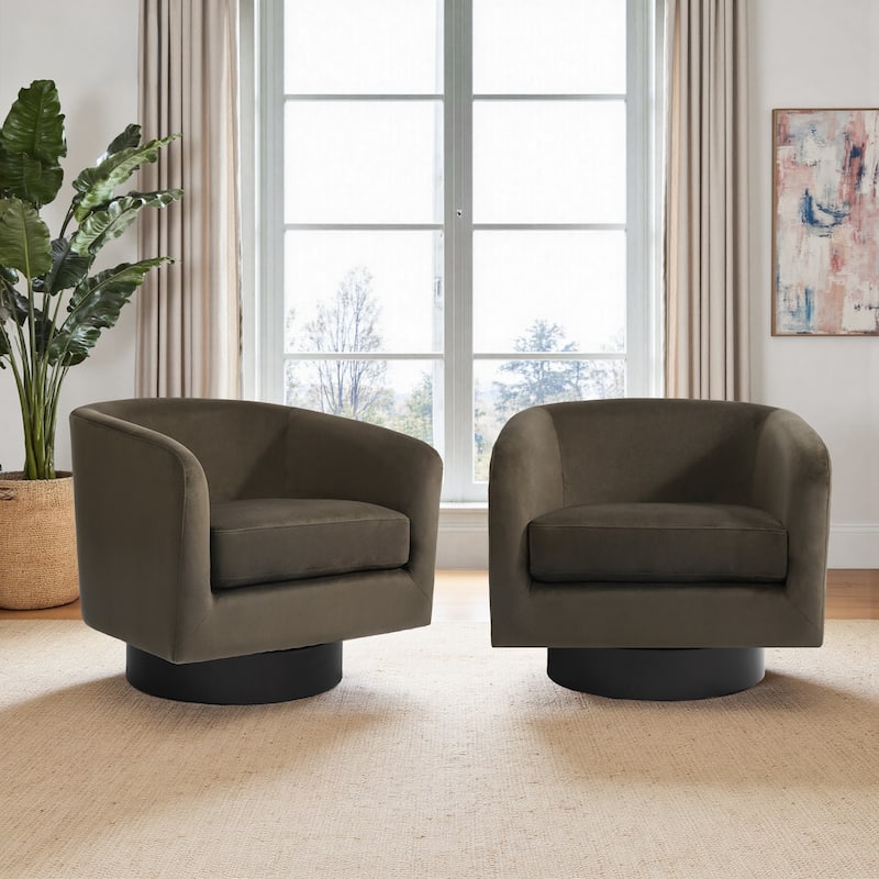 Modern Barrel Swivel Accent Chairs For Living Room - 28" W × 25" D × 26" H - Coffee-Set of 2
