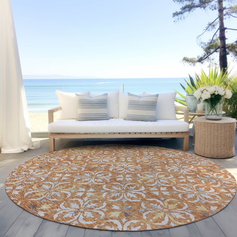 Machine Washable Indoor/ Outdoor Chantille Traditional Medallion Rug - Copper - 8' x 8'