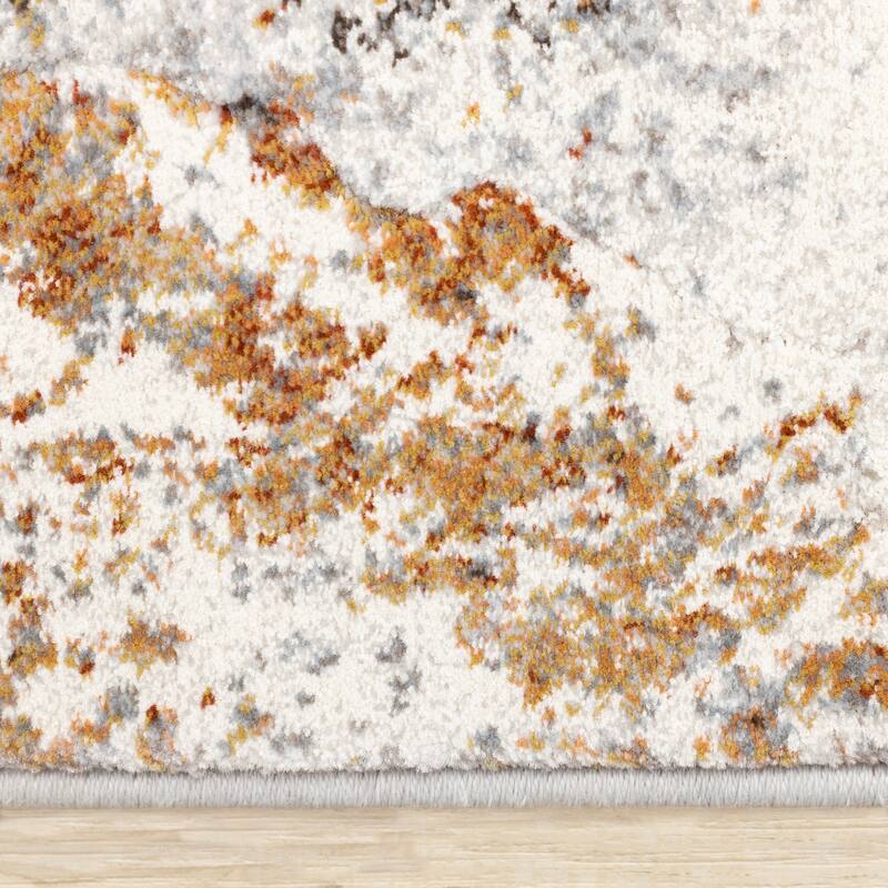 Amelia Collection - Dense Abstract Art Grey Cream Brown Area Rug