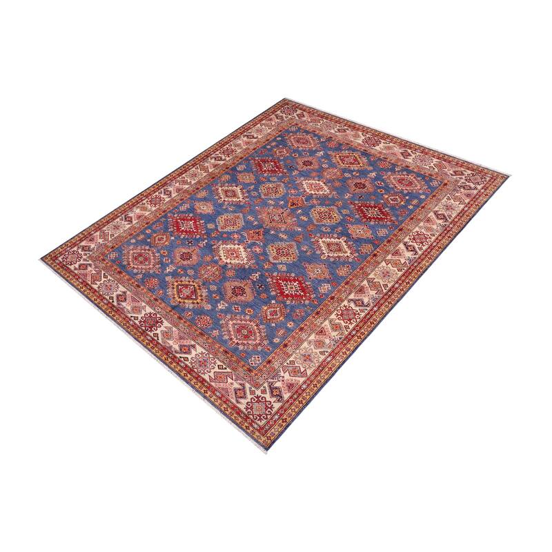Caucasian Super Kazak Revel Blue/Natural Hand Knotted Wool Rug - 8'8'' x 12'2''