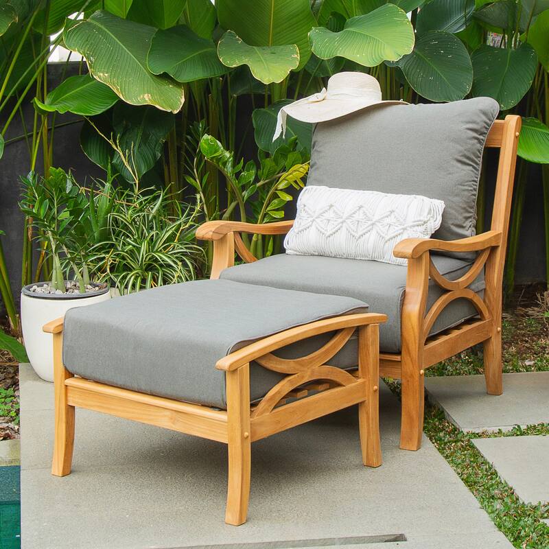 Cambridge Casual Lowell Teak Patio Club Chair with Ottoman