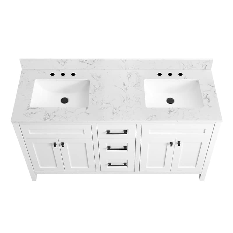 Nephelily 60 inch Bathoom Vanity With Quartz Top Double Sinks, Easy-to-Install