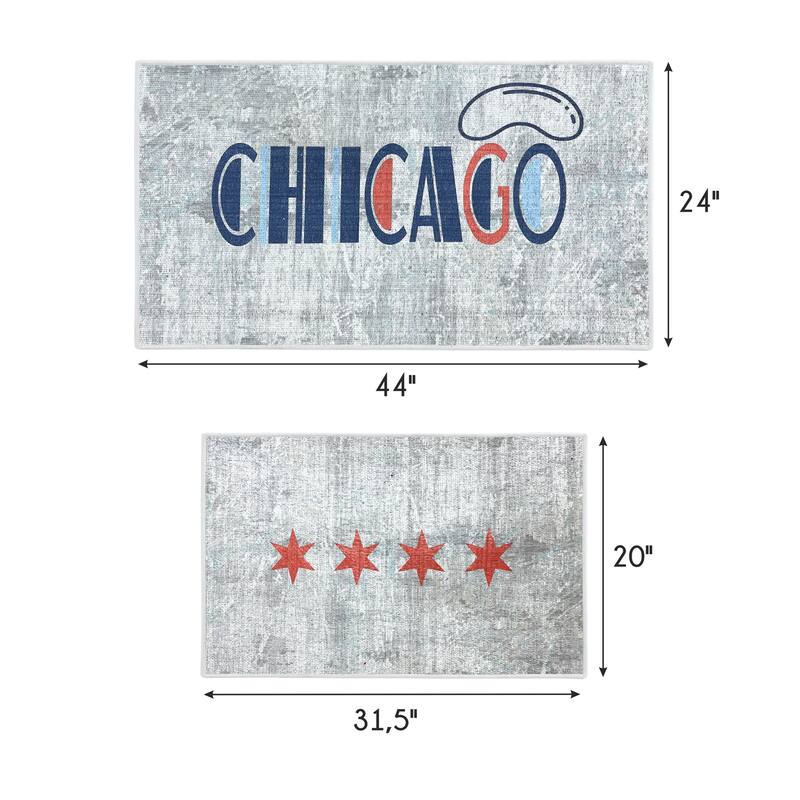 US States Design Non Skid Washable Kitchen Runner Rugs Set of 2 - Set of 44 x 24 and 31.5 x 20 Inches Low Pile Floor Mats