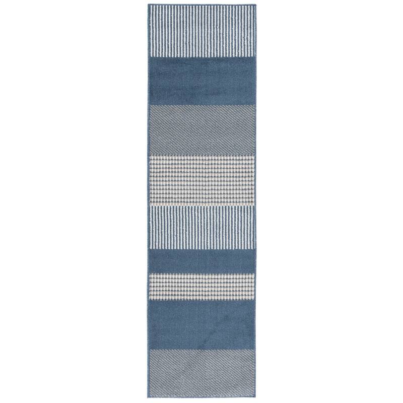SAFAVIEH Pyramid Nanie Modern Stripe Rug - 2'2" x 8' Runner - Navy/Ivory