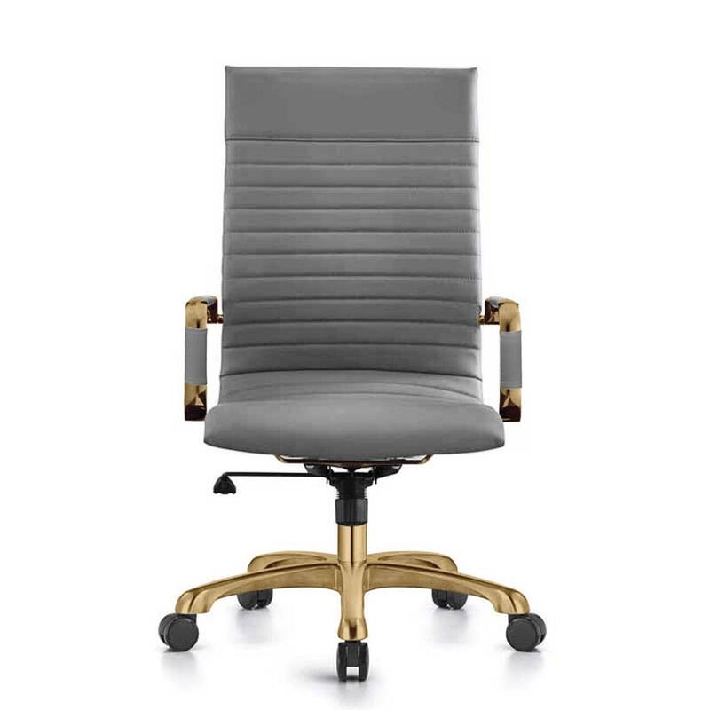 LeisureMod Harris Leatherette Office Chair With Gold Frame - Grey - 23"Dx23"Wx46"H